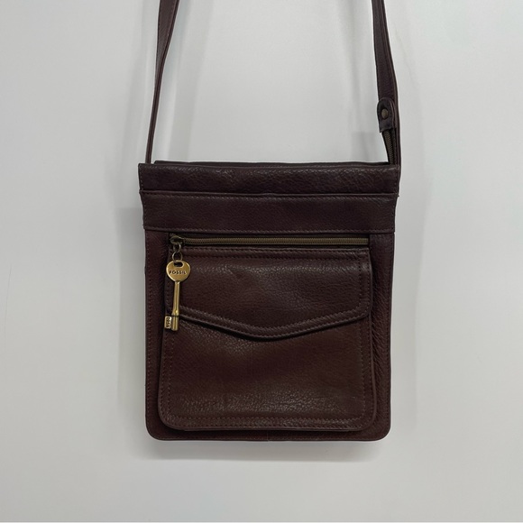 Vintage Fossil Purse 75082 Brown Pebbled Leather Adjustable Crossbody Bag Key - Picture 3 of 16